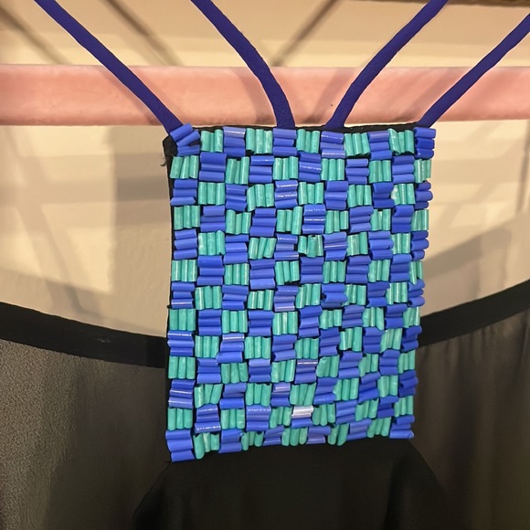 Kazo Black Sheer Double Spaghetti Strap Beaded Back Tank Top Size XXS - Picture 8 of 14